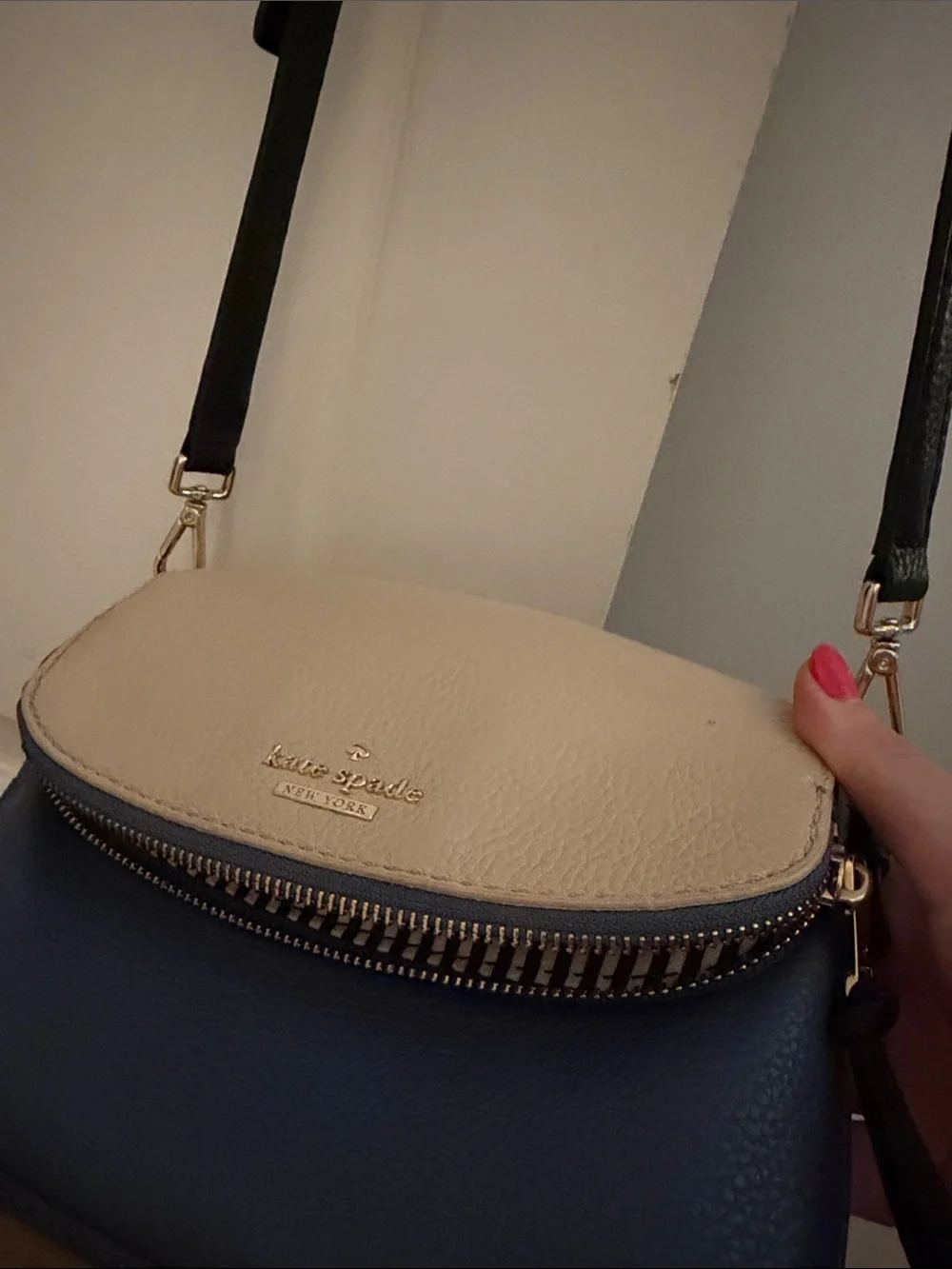 kate spade Two-Tone Beige and Navy Leather Crossbody